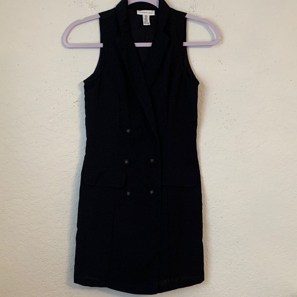 Sincerely Jules Double Breasted BlackSleeveless Long Vest Dress Cardigan Size XS